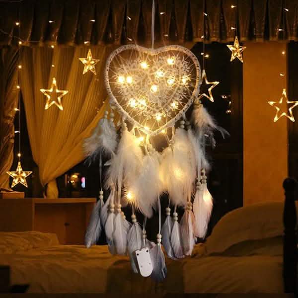 2-Pieces: Romantic LED Dream Catcher with Feather Dreamcatcher Night Light