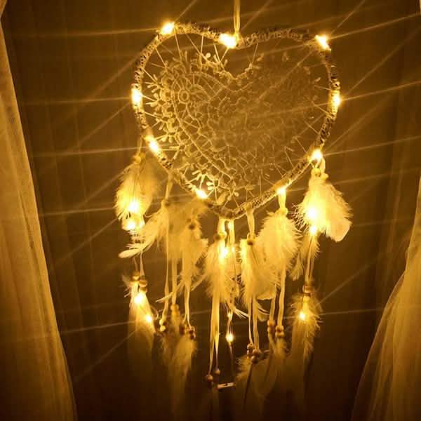 2-Pieces: Romantic LED Dream Catcher with Feather Dreamcatcher Night Light