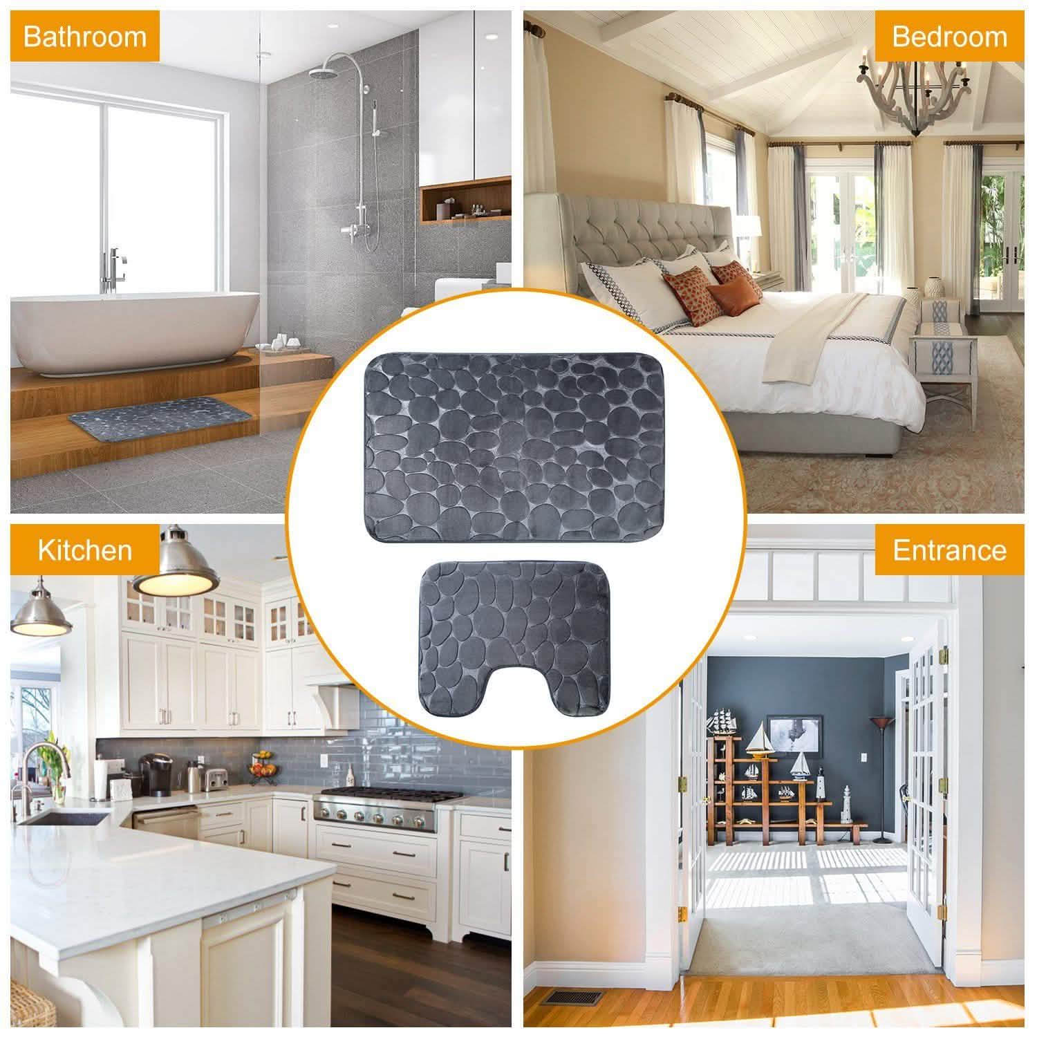 2-Pieces Set: Bathroom Rugs Luxury Flannel Non-Slip