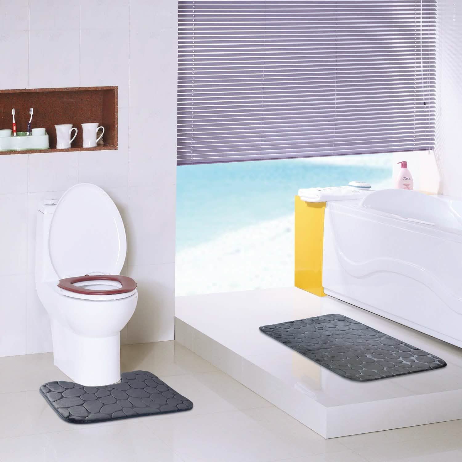 2-Pieces Set: Bathroom Rugs Luxury Flannel Non-Slip