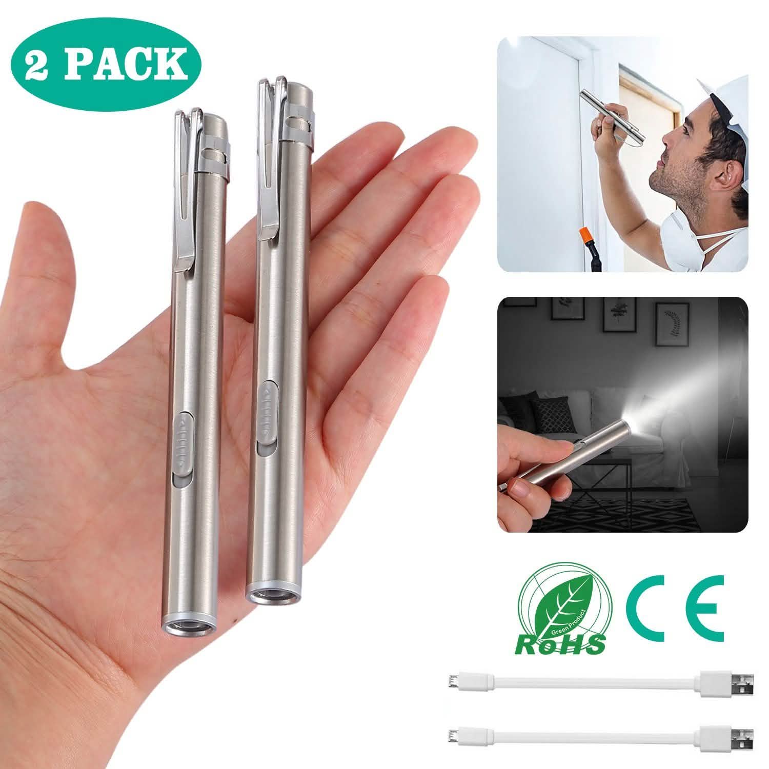 2-Pieces: Stainless Steel Flashlight Repair Water Resistant for Medical Students
