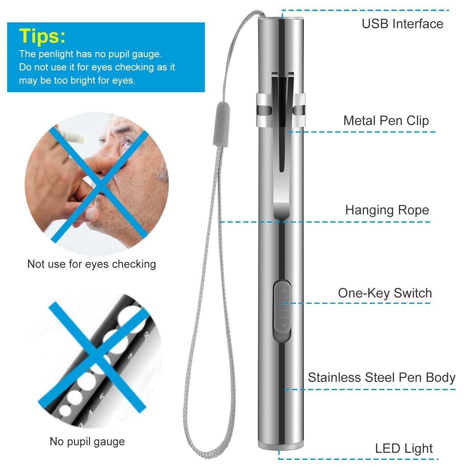 2-Pieces: Stainless Steel Flashlight Repair Water Resistant for Medical Students