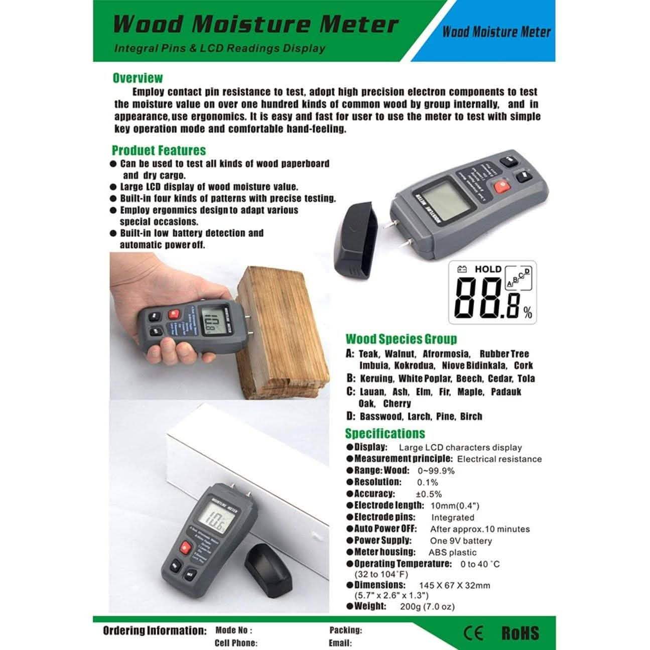 2-Pins Wood Industry Digital Moisture Meter