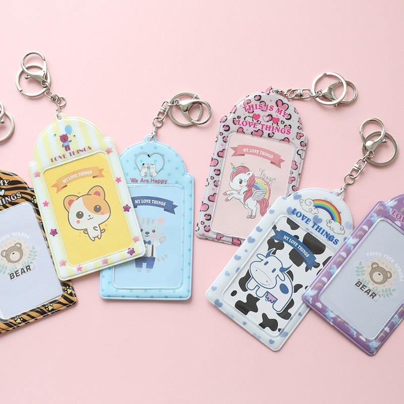 2 Pockets Colorful Photo Card Holder Pockets for Mini Photo Sticker & Name Card 3 Inch 6.35 x 9cm Photos with Key Chain Album Gifts For Valentines Day