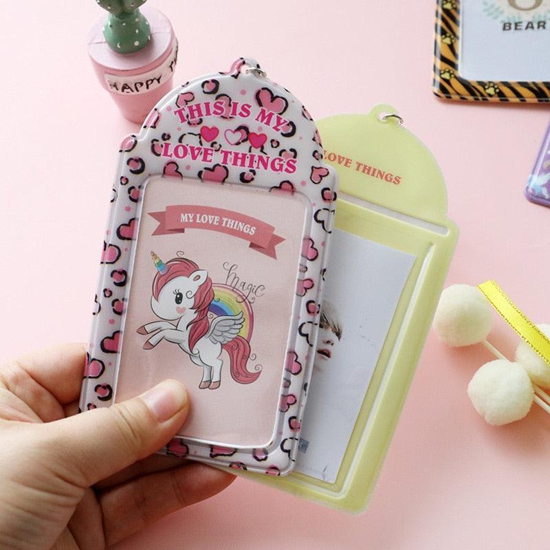 2 Pockets Colorful Photo Card Holder Pockets for Mini Photo Sticker & Name Card 3 Inch 6.35 x 9cm Photos with Key Chain Album Gifts For Valentines Day