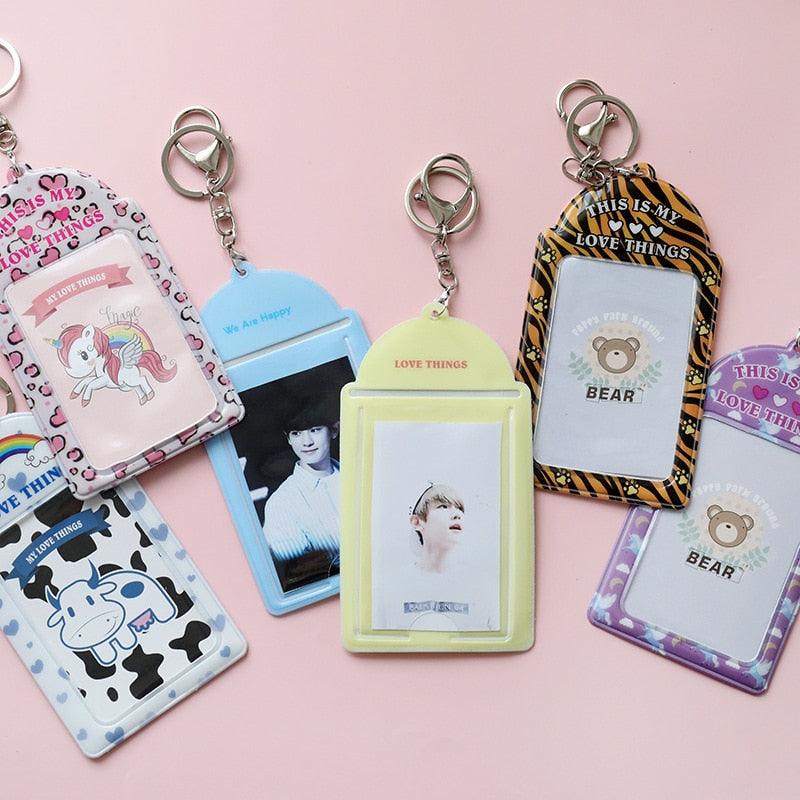 2 Pockets Colorful Photo Card Holder Pockets for Mini Photo Sticker & Name Card 3 Inch 6.35 x 9cm Photos with Key Chain Album Gifts For Valentines Day