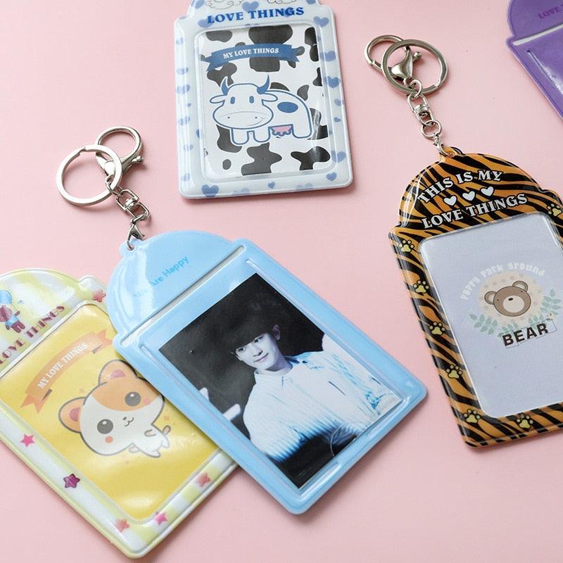 2 Pockets Colorful Photo Card Holder Pockets for Mini Photo Sticker & Name Card 3 Inch 6.35 x 9cm Photos with Key Chain Album Gifts For Valentines Day