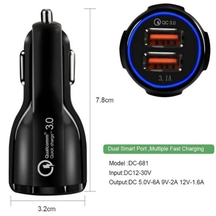 2-Port USB Fast Car Charger Adapter