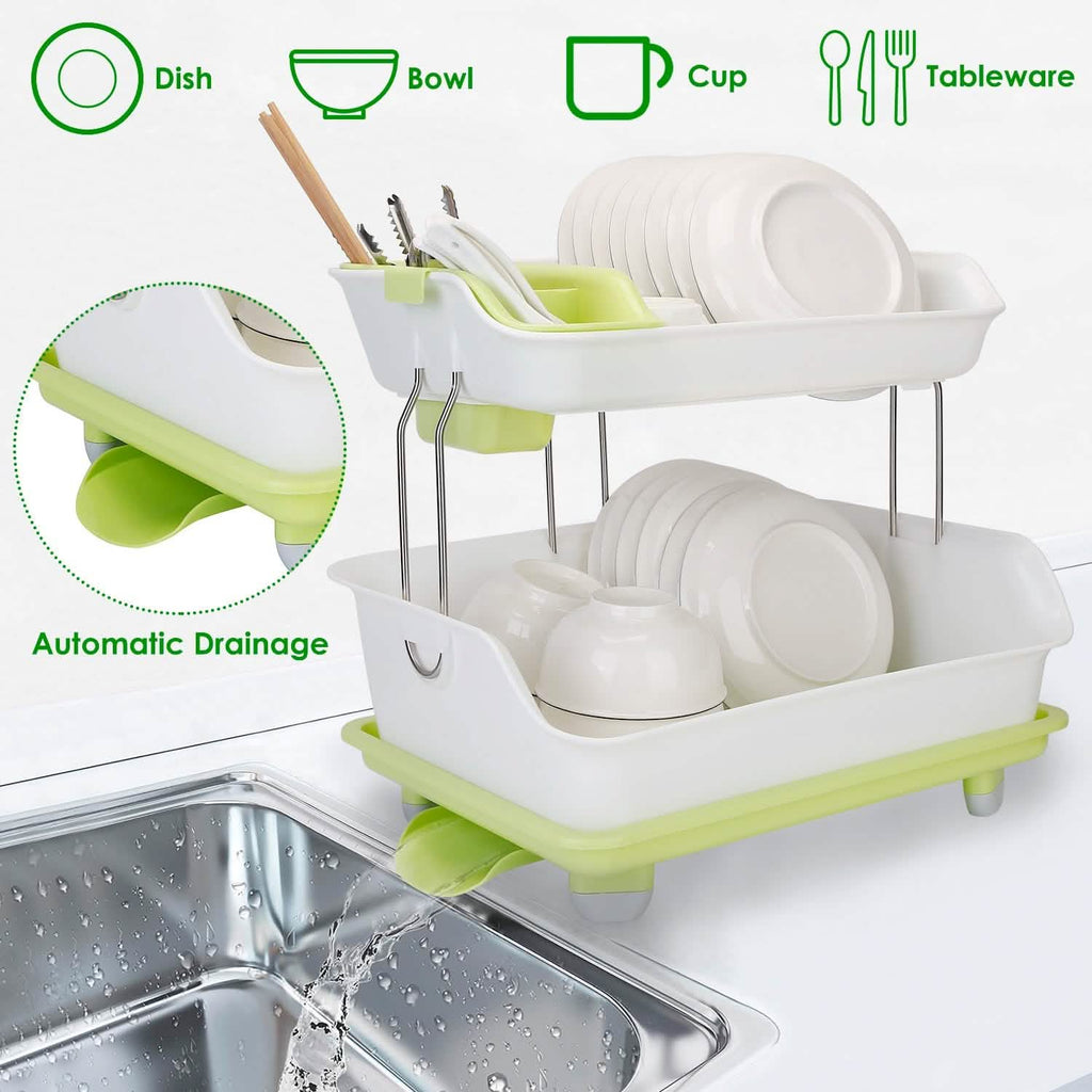 2-Tier Dish Drying Rack Cutlery Drainer
