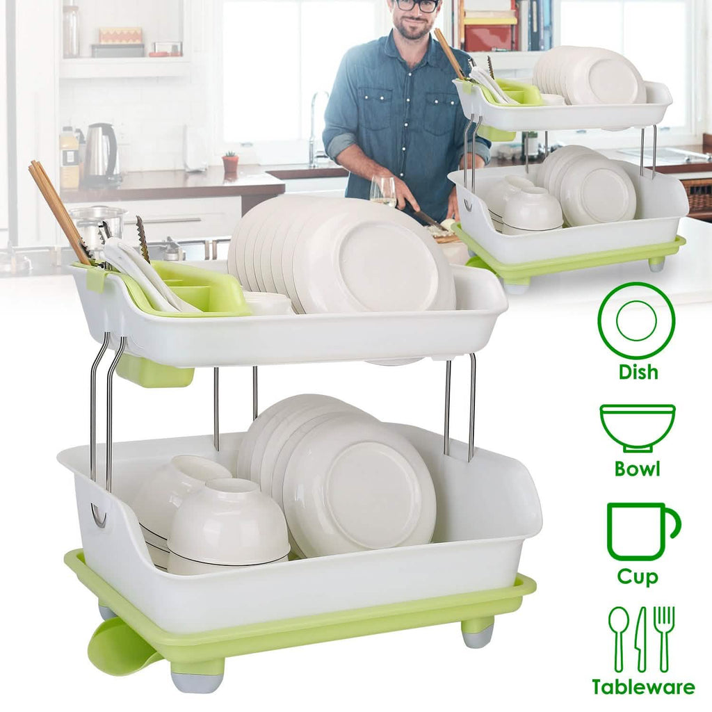 2-Tier Dish Drying Rack Cutlery Drainer