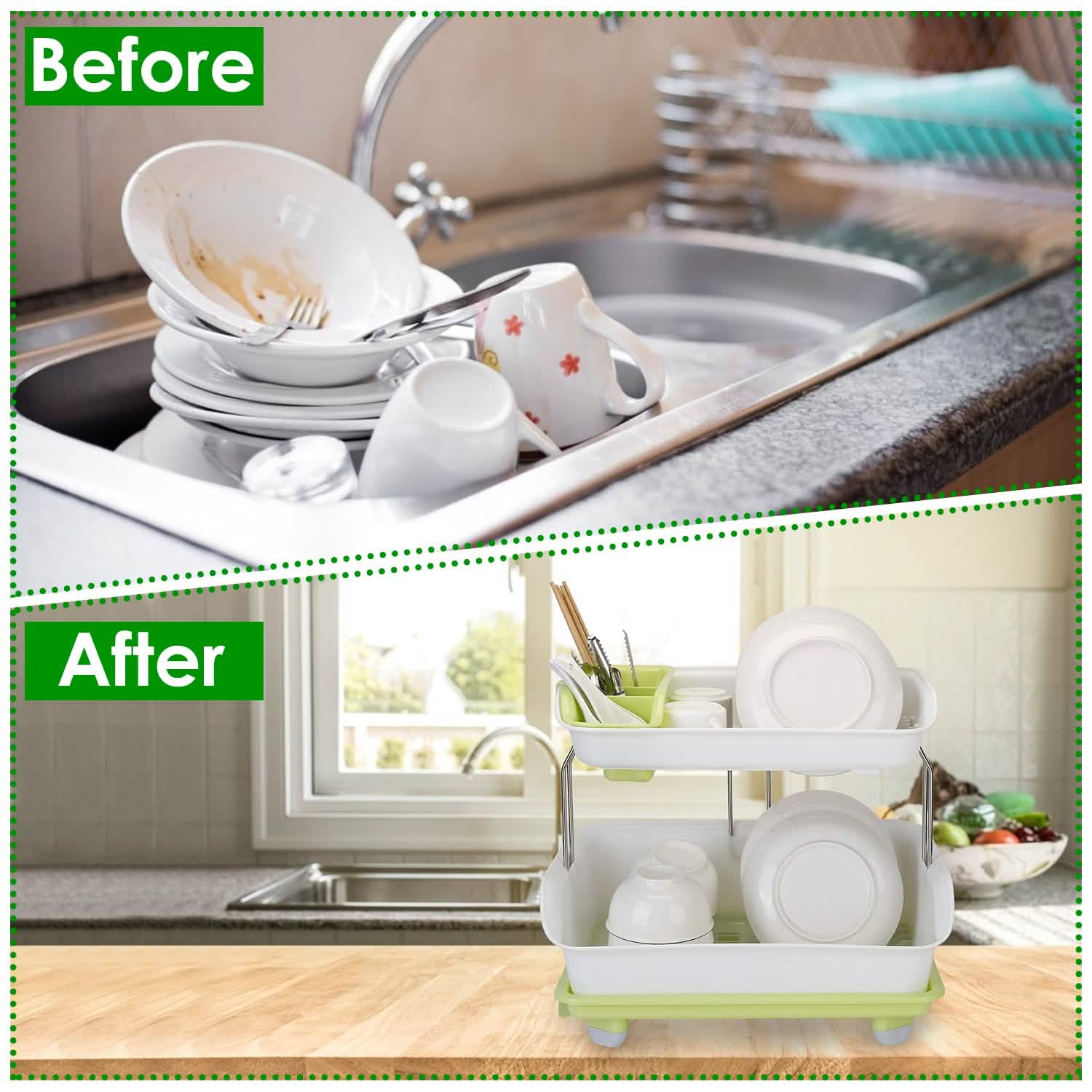 2-Tier Dish Drying Rack Cutlery Drainer