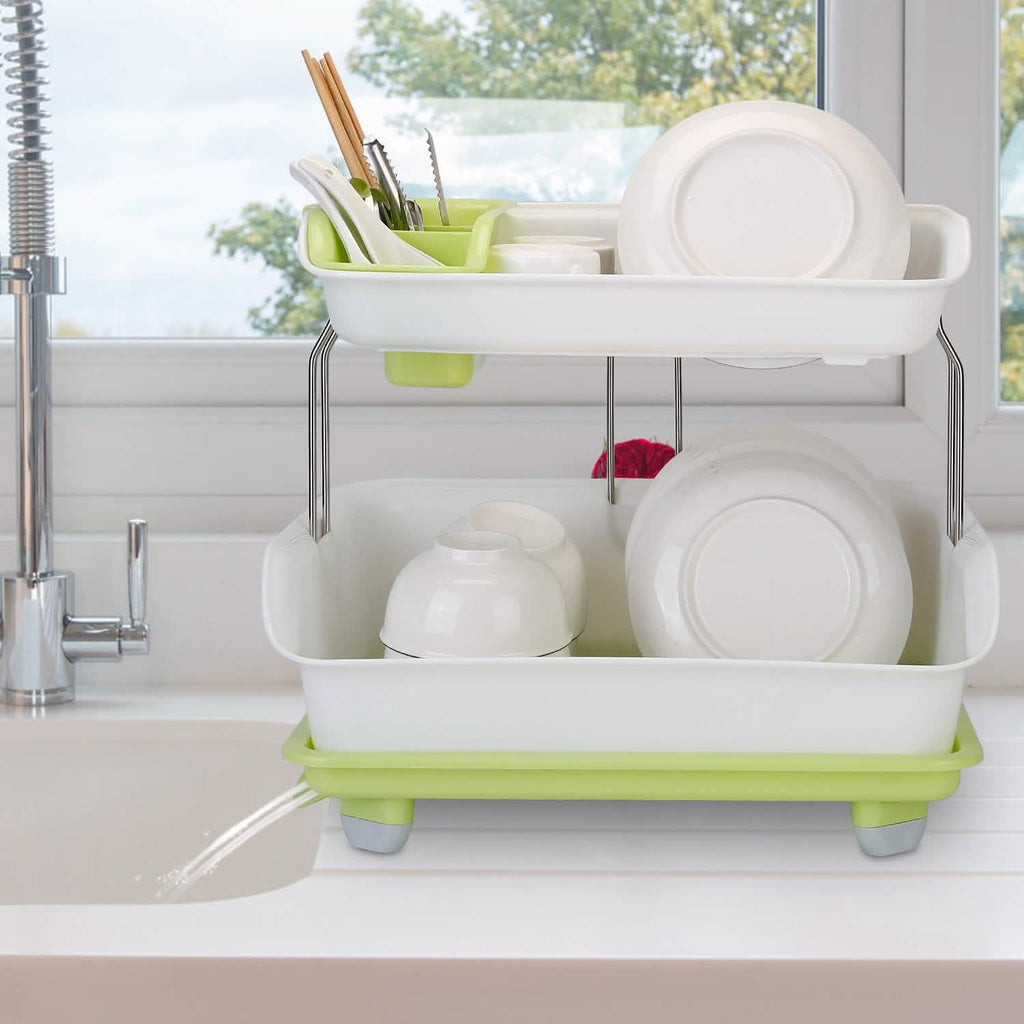 2-Tier Dish Drying Rack Cutlery Drainer
