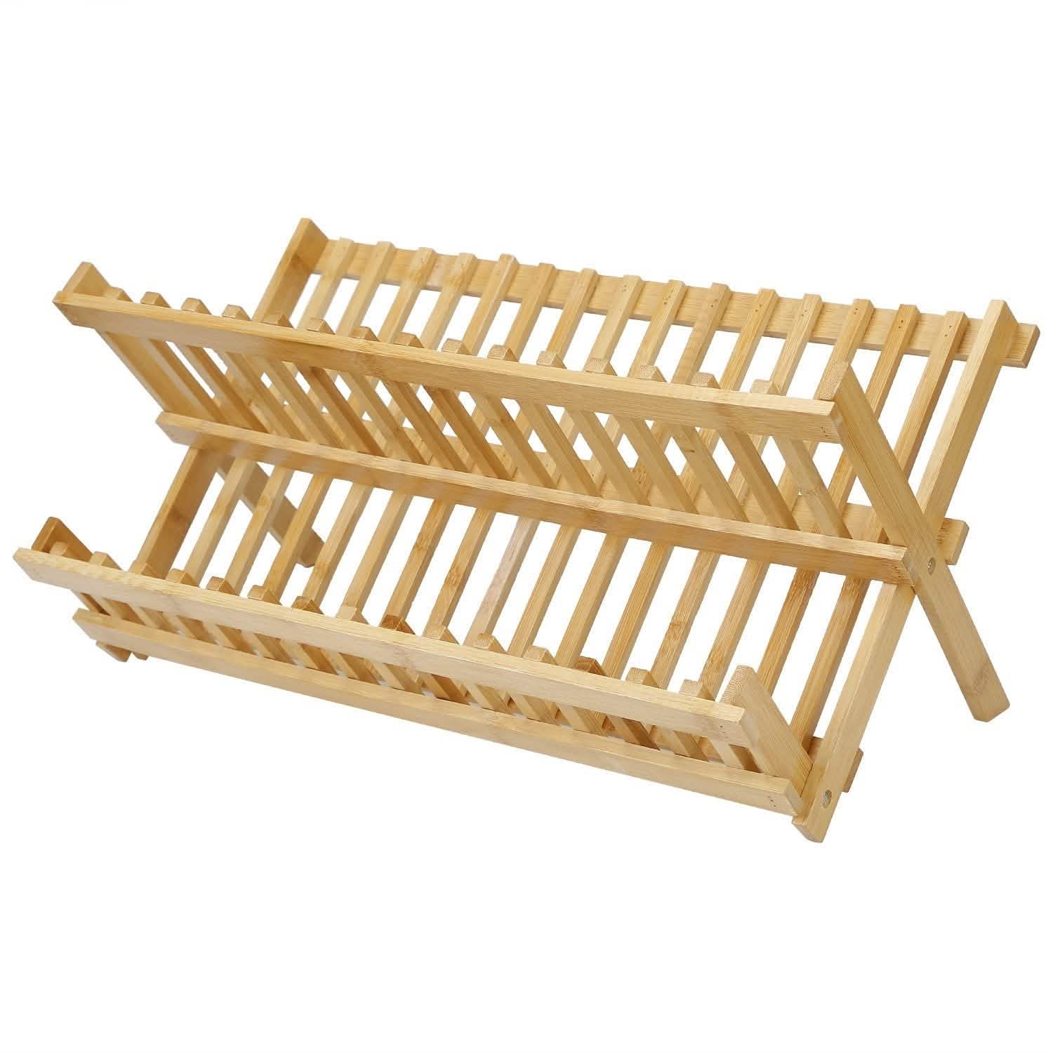 2-Tier Foldable Bamboo Dish Drying Rack