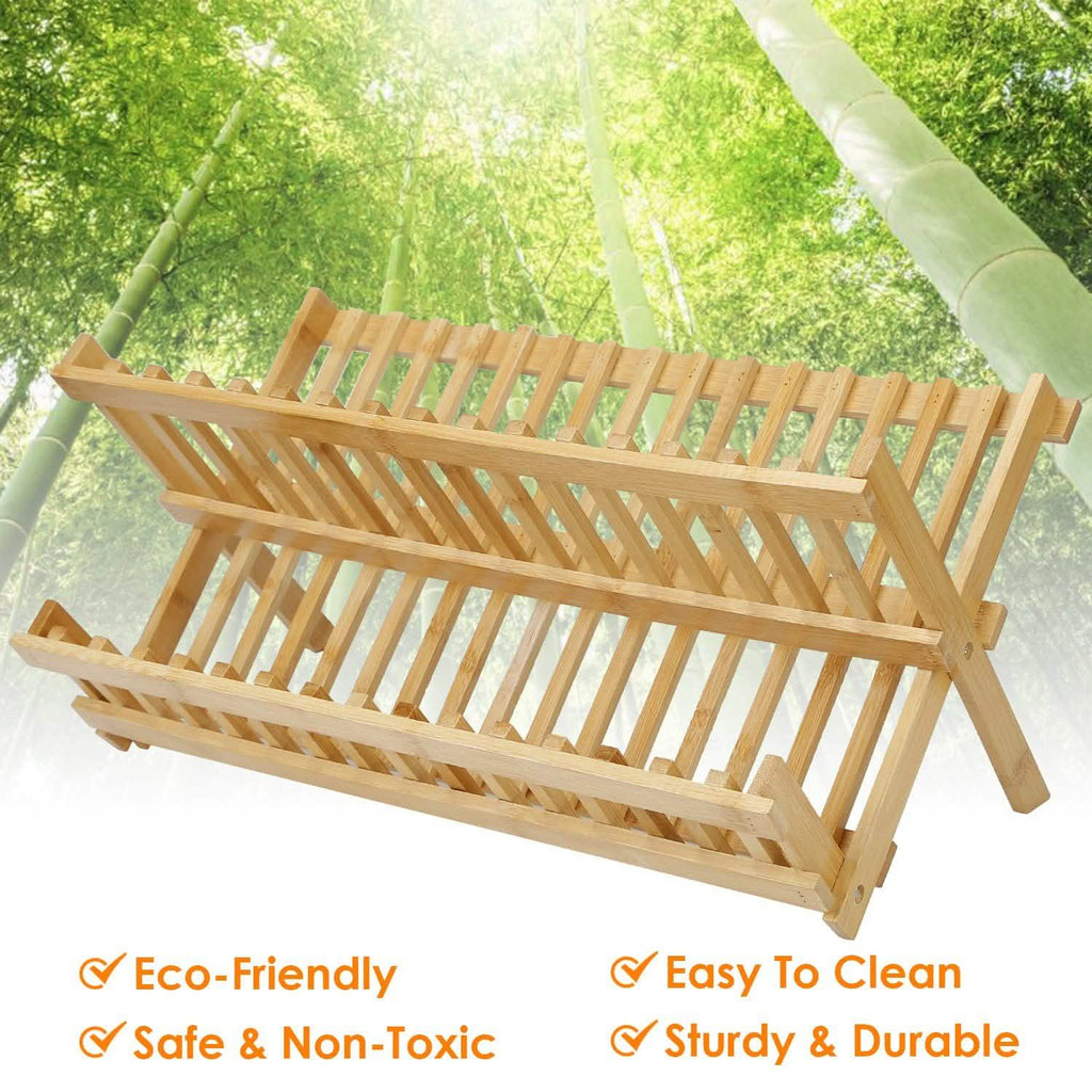 2-Tier Foldable Bamboo Dish Drying Rack