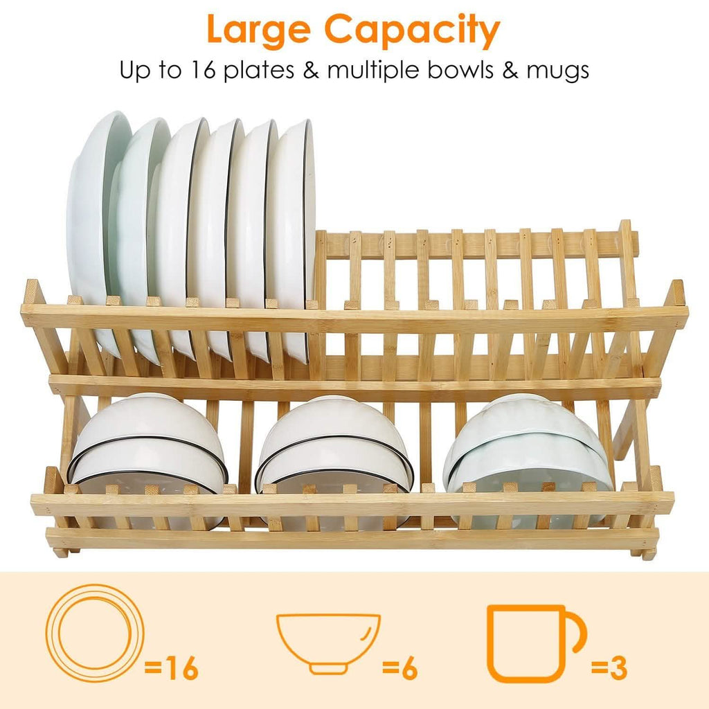 2-Tier Foldable Bamboo Dish Drying Rack