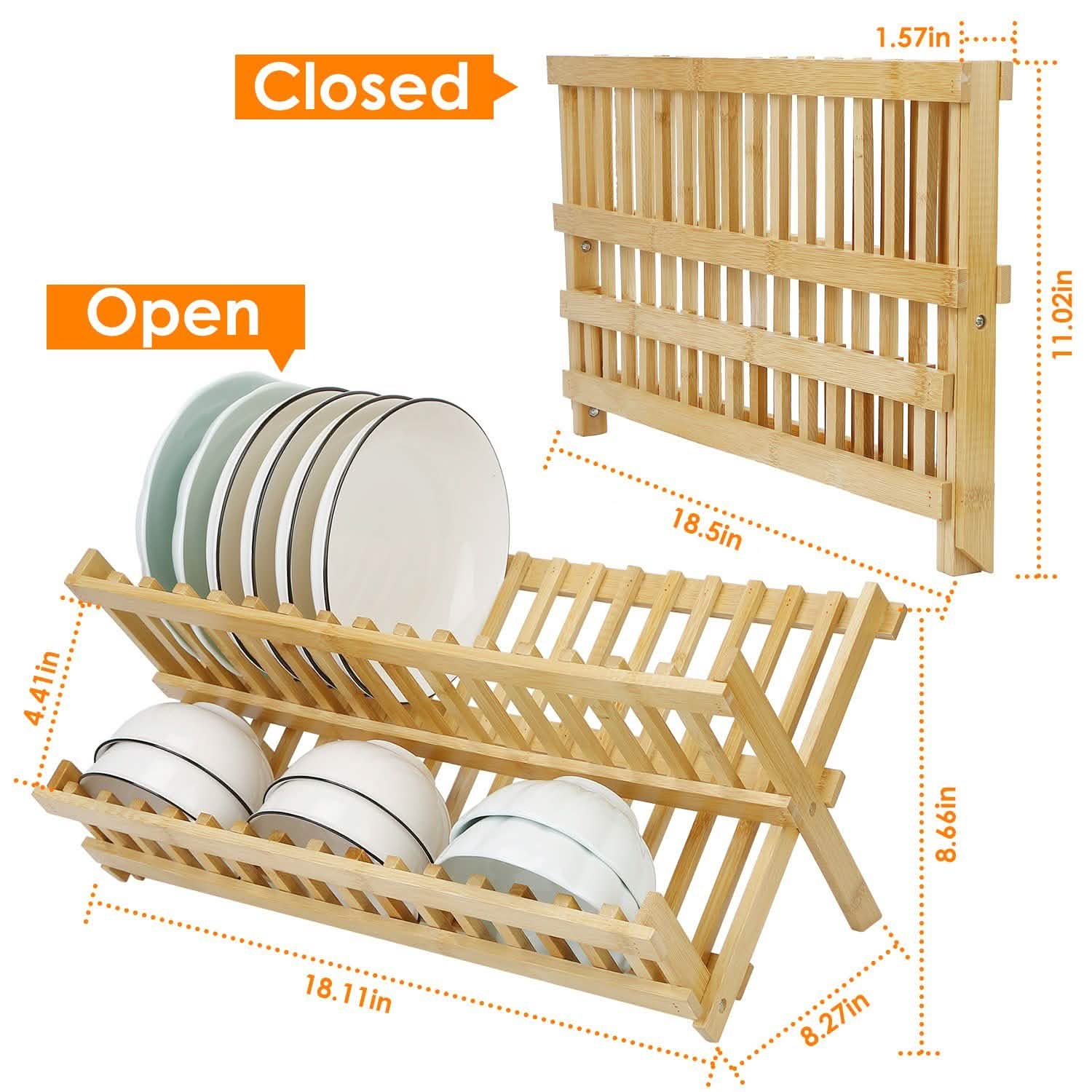 2-Tier Foldable Bamboo Dish Drying Rack