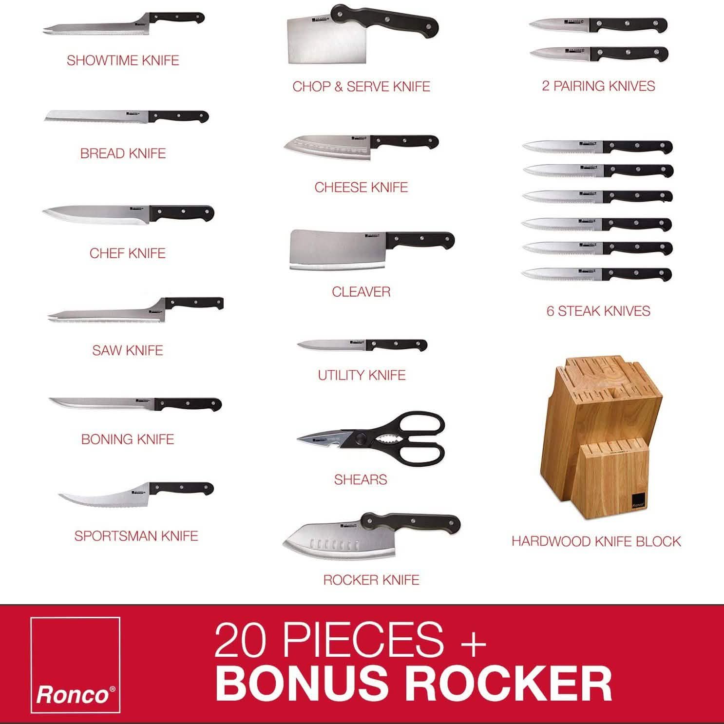 20-Piece: Professional Kitchen Knife Set with Knife Block