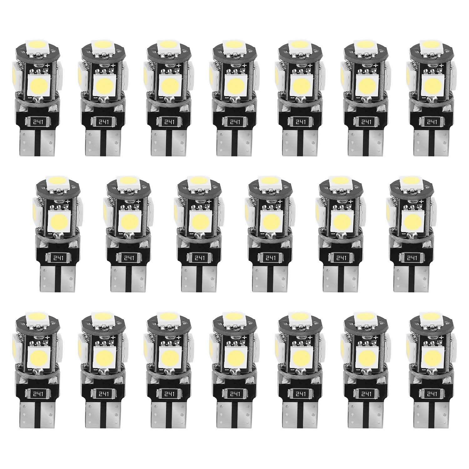 20-Piece: T10 SMD5050 LED Light Bulbs