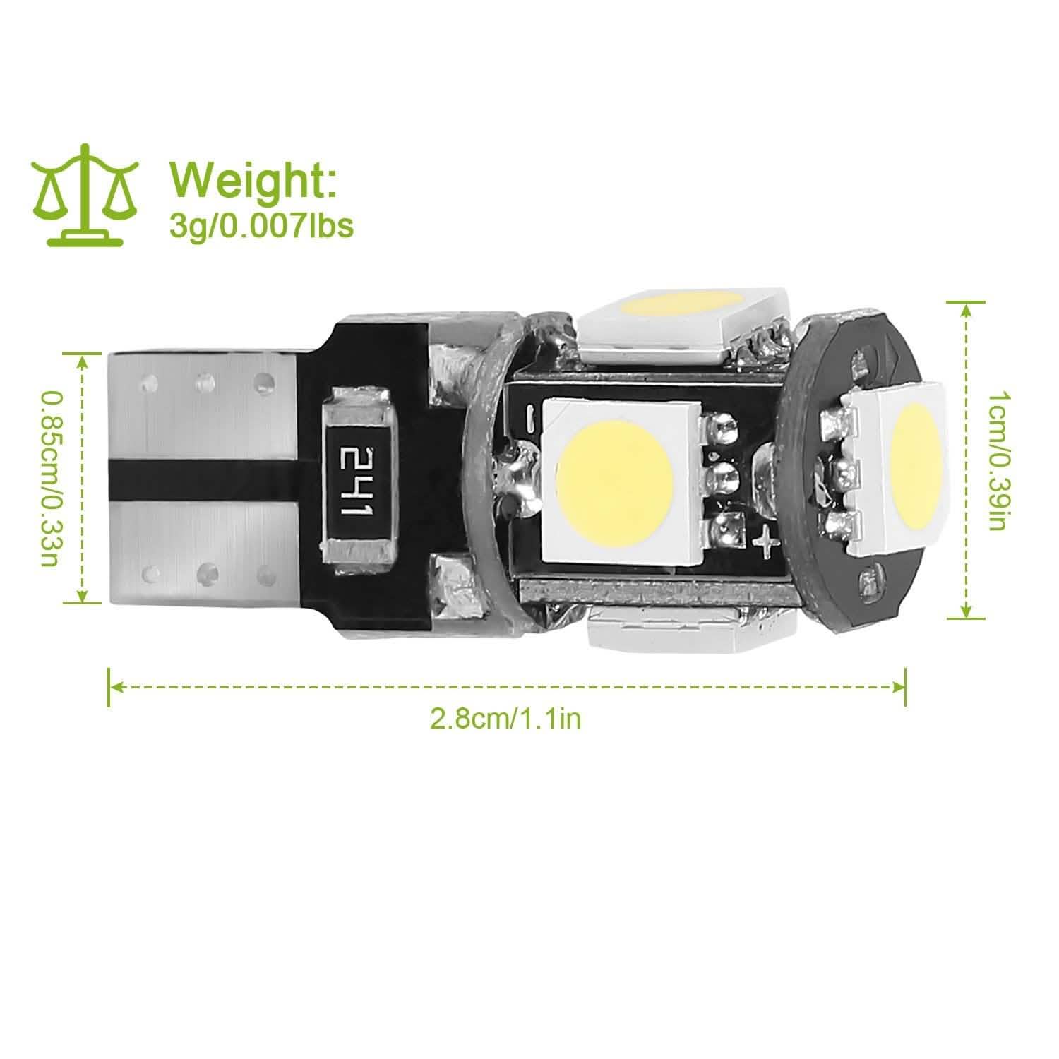 20-Piece: T10 SMD5050 LED Light Bulbs