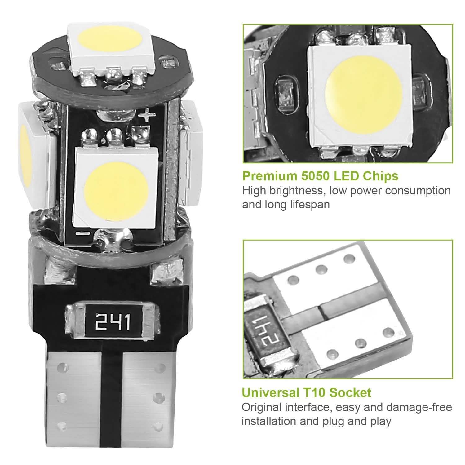 20-Piece: T10 SMD5050 LED Light Bulbs