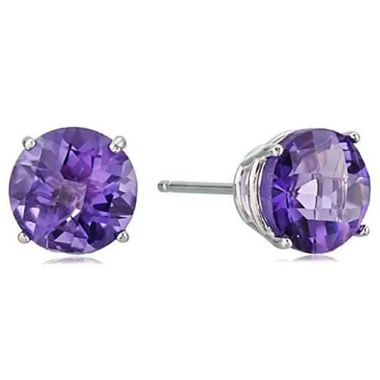 2.00 CTTW Solid Sterling Silver Round Cut Amethyst Studs