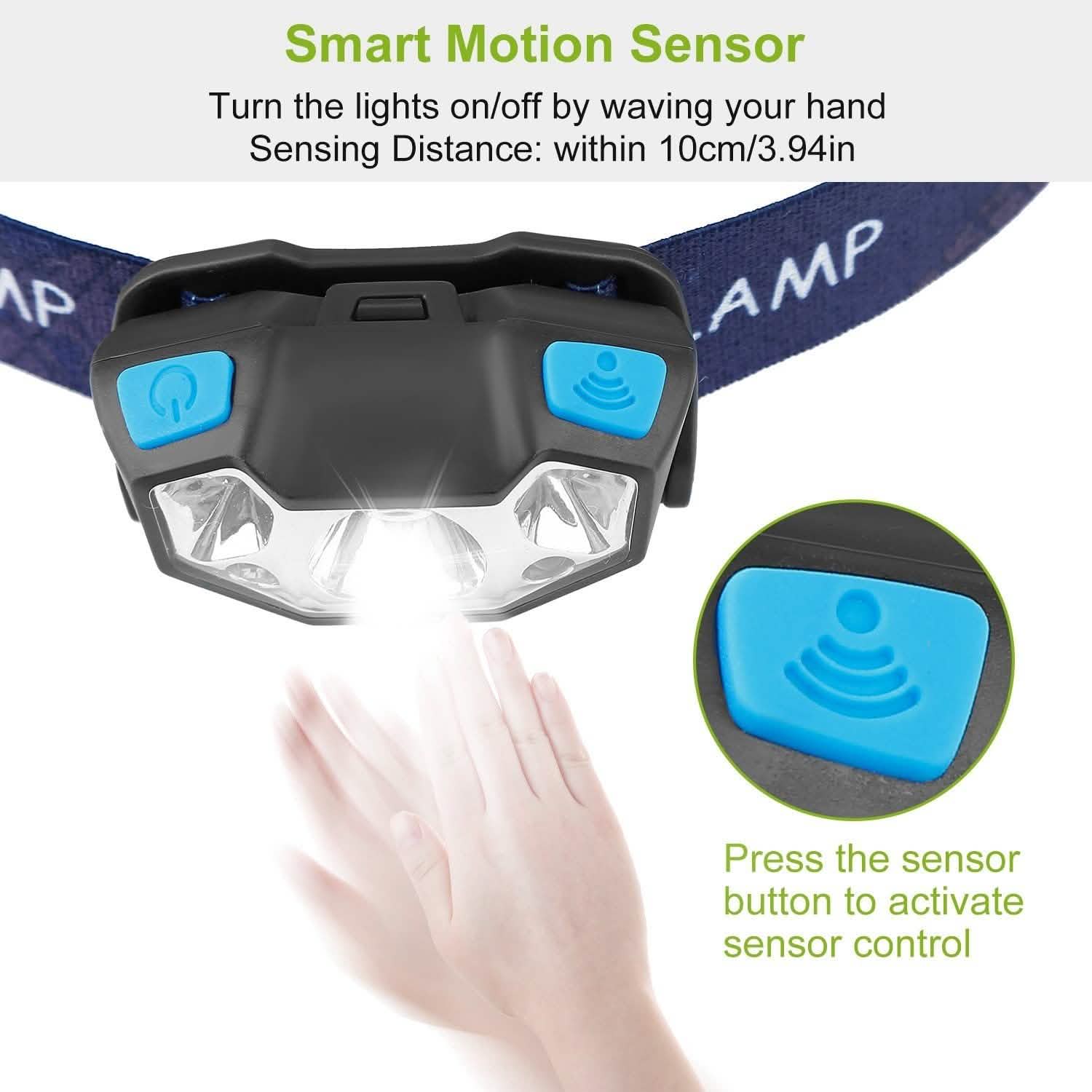 20000LM LED Headlamp USB Rechargeable Wave Motion Sensor Headlight