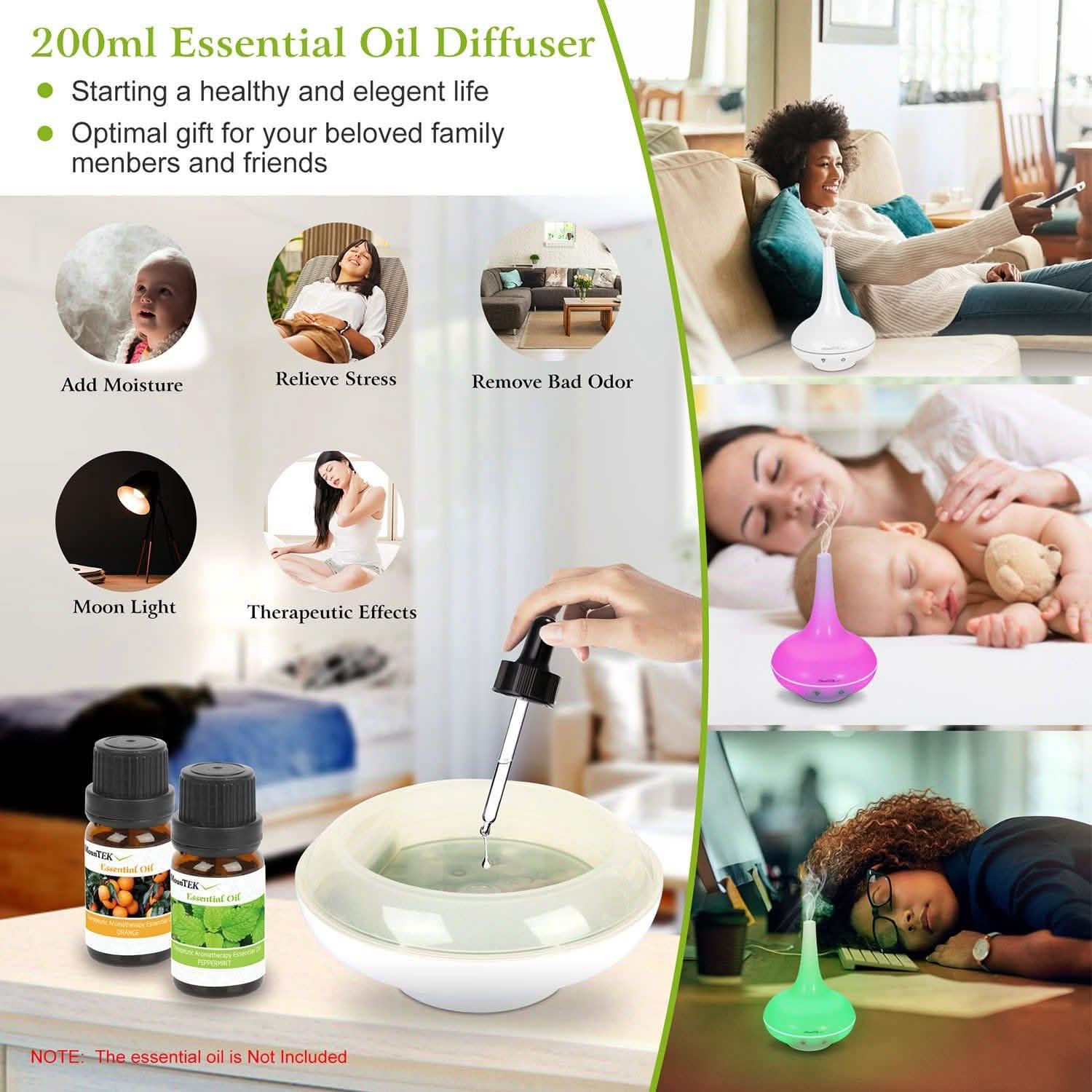 200ml Cool Mist Humidifier Ultrasonic Aroma Essential