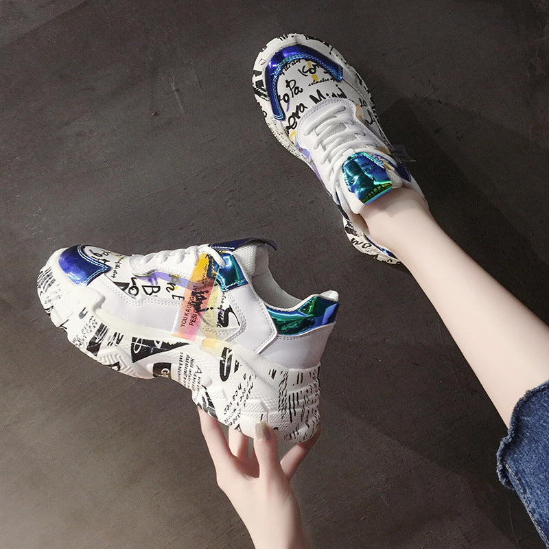 Creative fonts on White Causal tennis shoes for Women