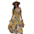 Fashion Casual Loose Party Short Sleeve Maxi Split Dress -  Summer Dresses for Women