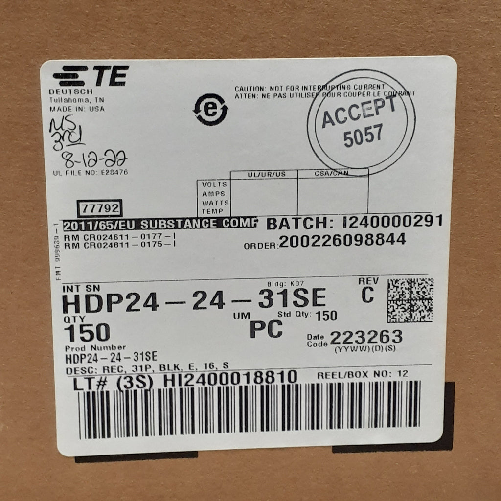 TE CONNECTIVITY 10 Pk Housing for Female Terminals HDP24-24-31SE (New)