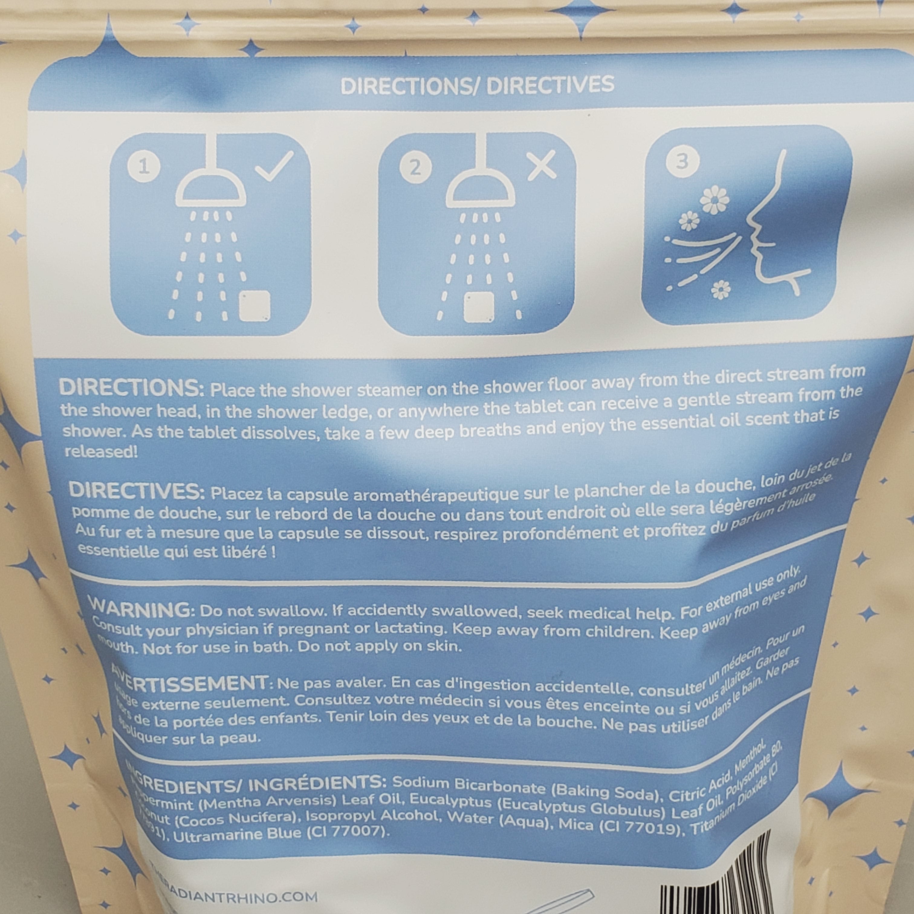 ZA@ THE RADIANT RHINO Breathe Peppermint Eucalyptus Shower Steamers 6-PK! 5x1.5oz Tablets 7.5oz (New) D