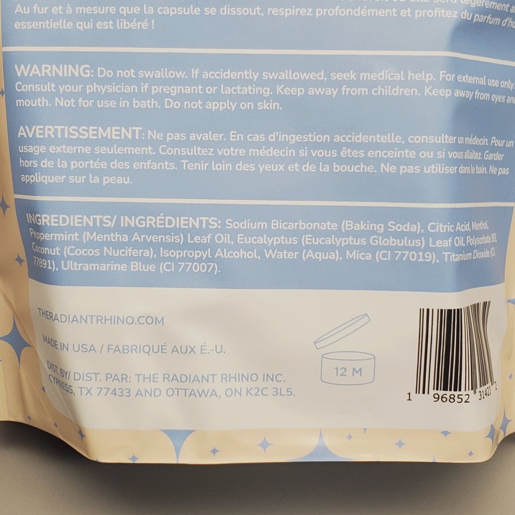 ZA@ THE RADIANT RHINO Breathe Peppermint Eucalyptus Shower Steamers 6-PK! 5x1.5oz Tablets 7.5oz (New) D