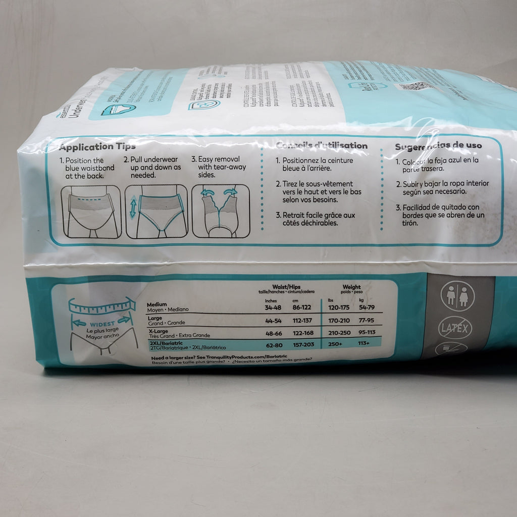 TRANQUILITY 12PK! Essential Adult Absorbent Underwear Heavy Protection SZ 2XL 2608