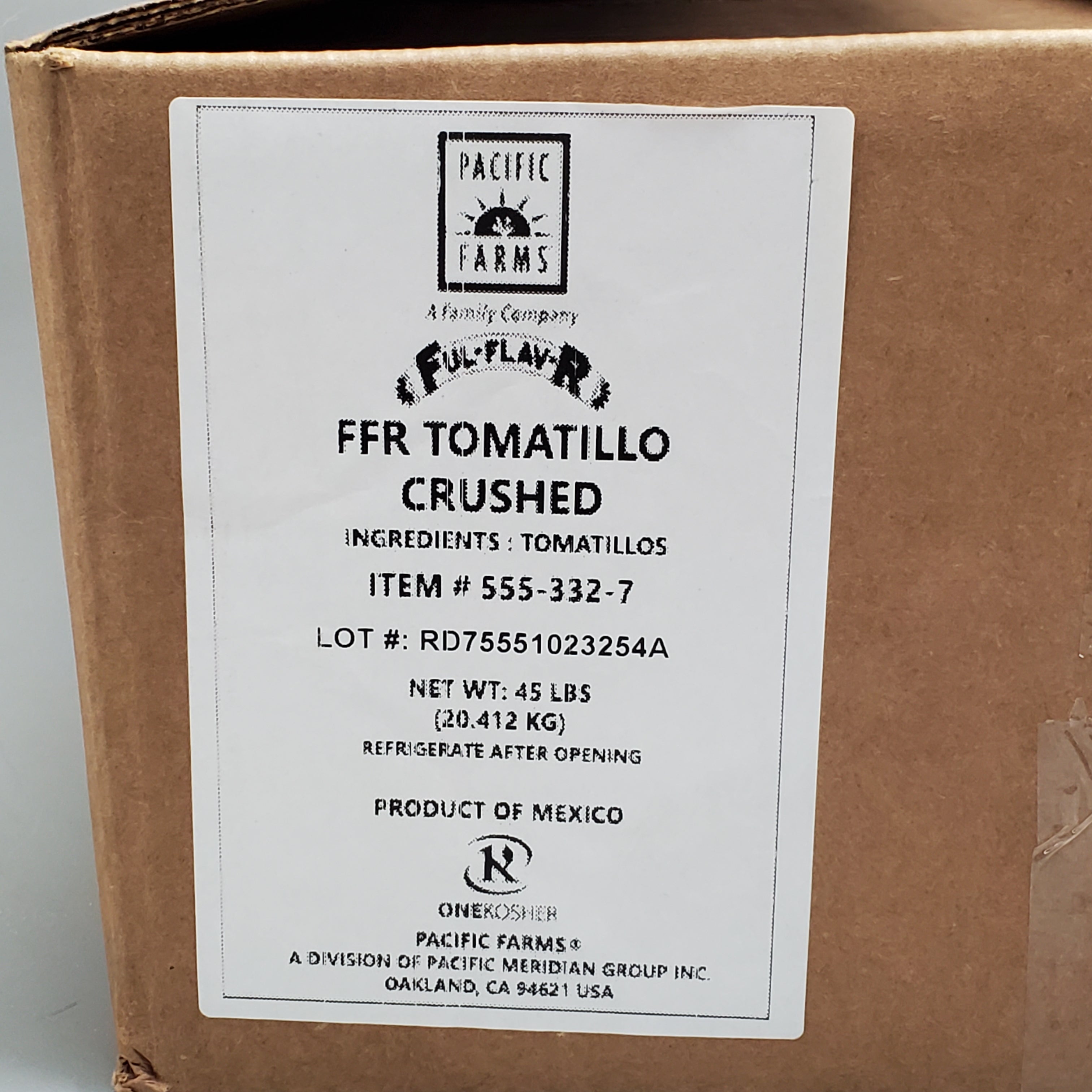 PACIFIC FARMS (45 POUNDS) Ful-Flav-R Tomatillo Crushed 555-332-7 BB 01/27