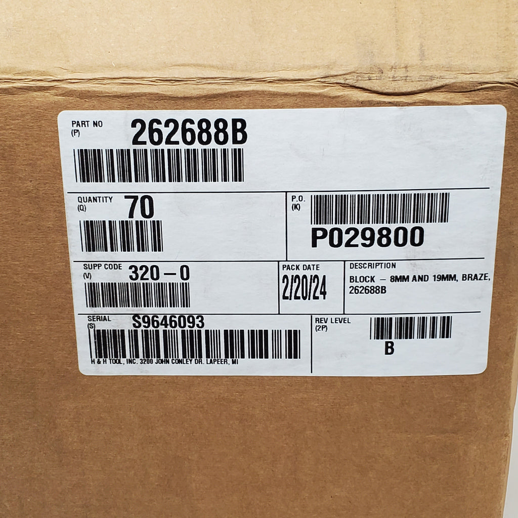 H&H TOOL INC Aluminum Braze Block 8mm & 19MM 262688B Auto Part 70 Pack 19lbs