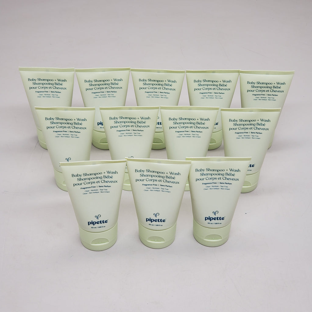 PIPETTE (12 Pack) Tear Free Baby Shampoo + Wash Fragrance Free 1.69 fl oz