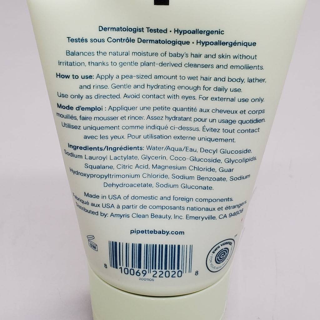 PIPETTE (12 Pack) Tear Free Baby Shampoo + Wash Fragrance Free 1.69 fl oz