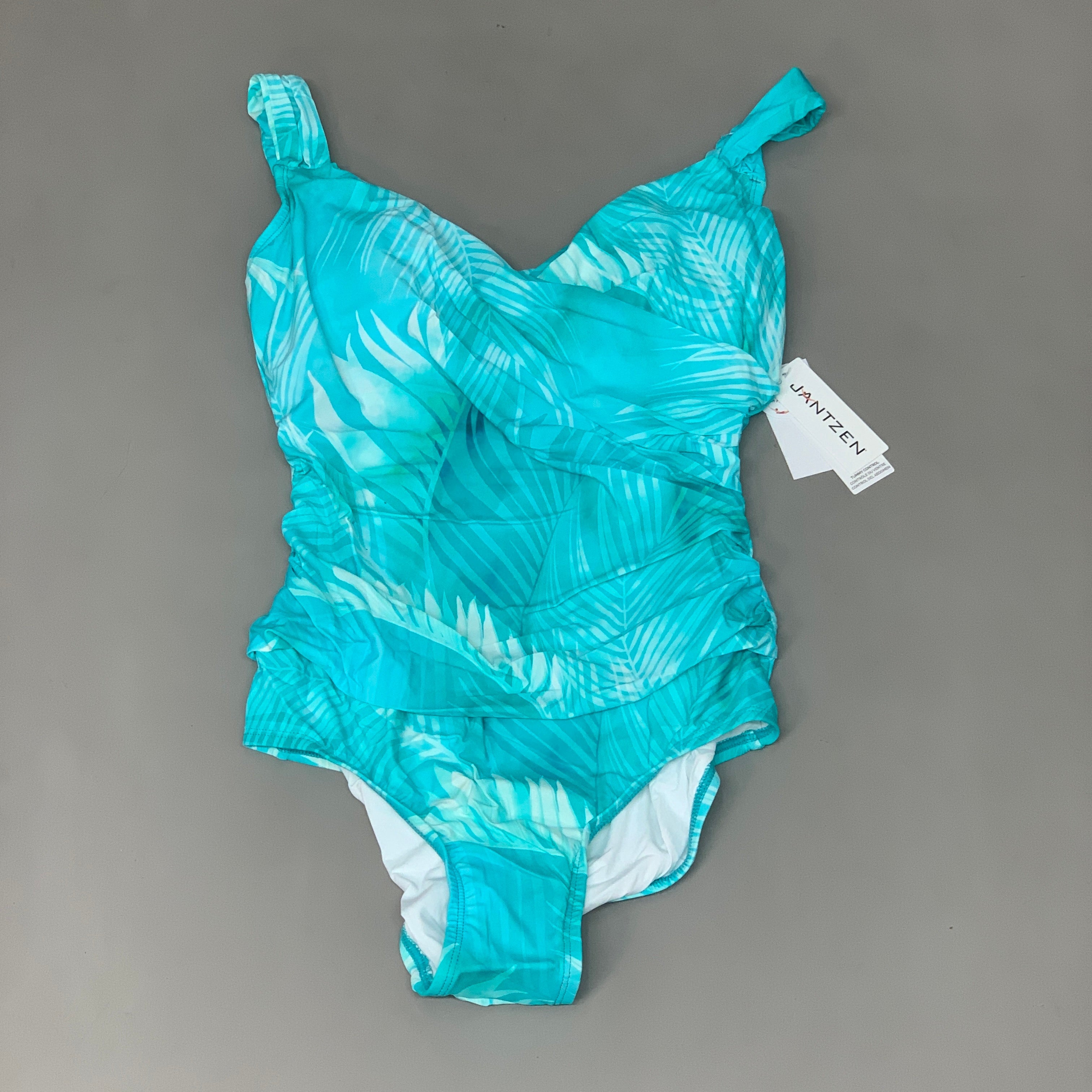 JANTZEN Womens Bathing Suit Patterned One Piece Sz-4 Ideal Teal JZ22705M