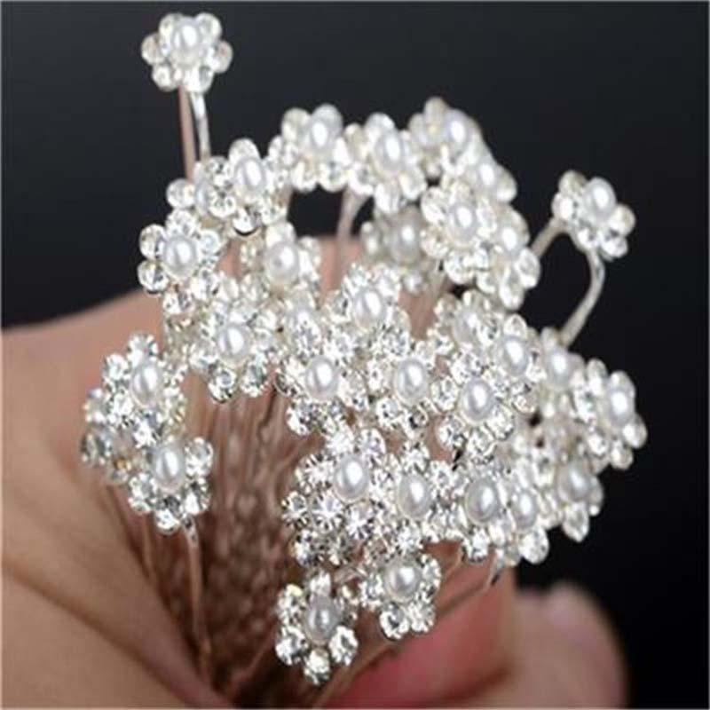 20pcs/lot Fashion U Shape Crystal Hair Fork Flower Hair Pin Sticks For Women Wedding Bridal Shiny Jewelry Wedding Hair Accessories for Brides and Bridesmaids