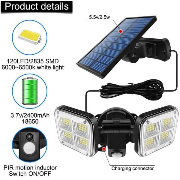 20W Super Bright Solar Lights 120 LED IP65 Waterproof