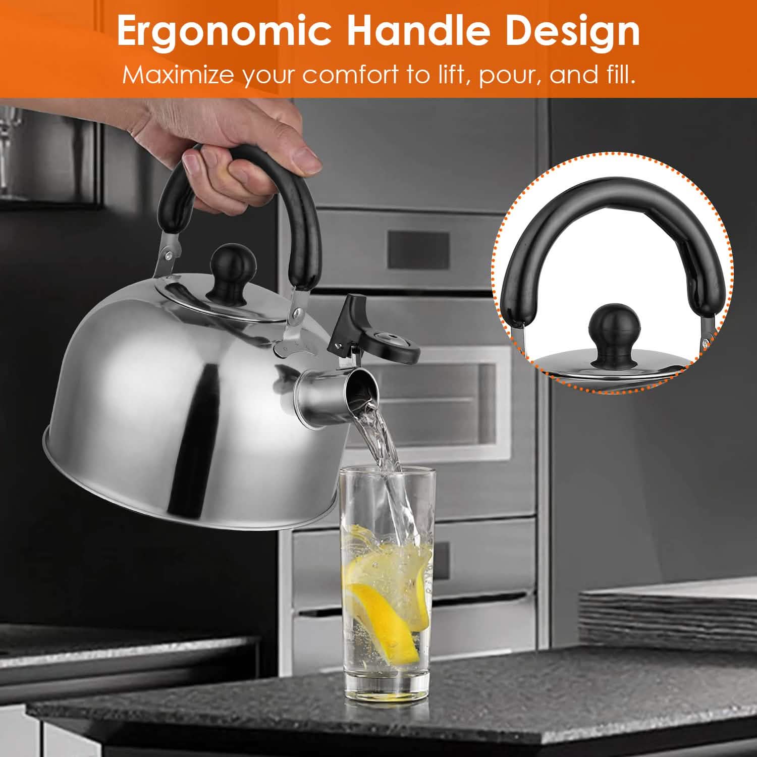 2.1 Quarts Stainless Steel Whistling Tea Kettle Stovetop Induction Gas Teapot