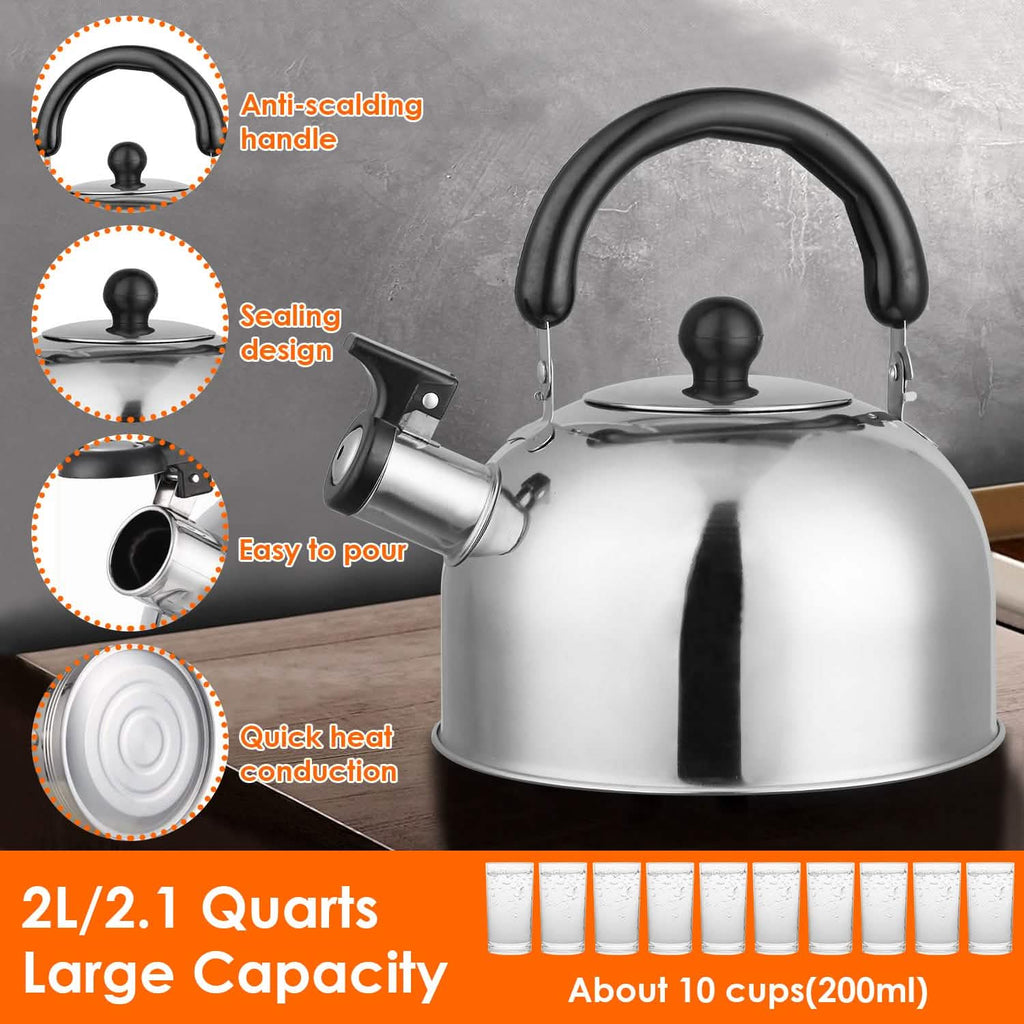 2.1 Quarts Stainless Steel Whistling Tea Kettle Stovetop Induction Gas Teapot