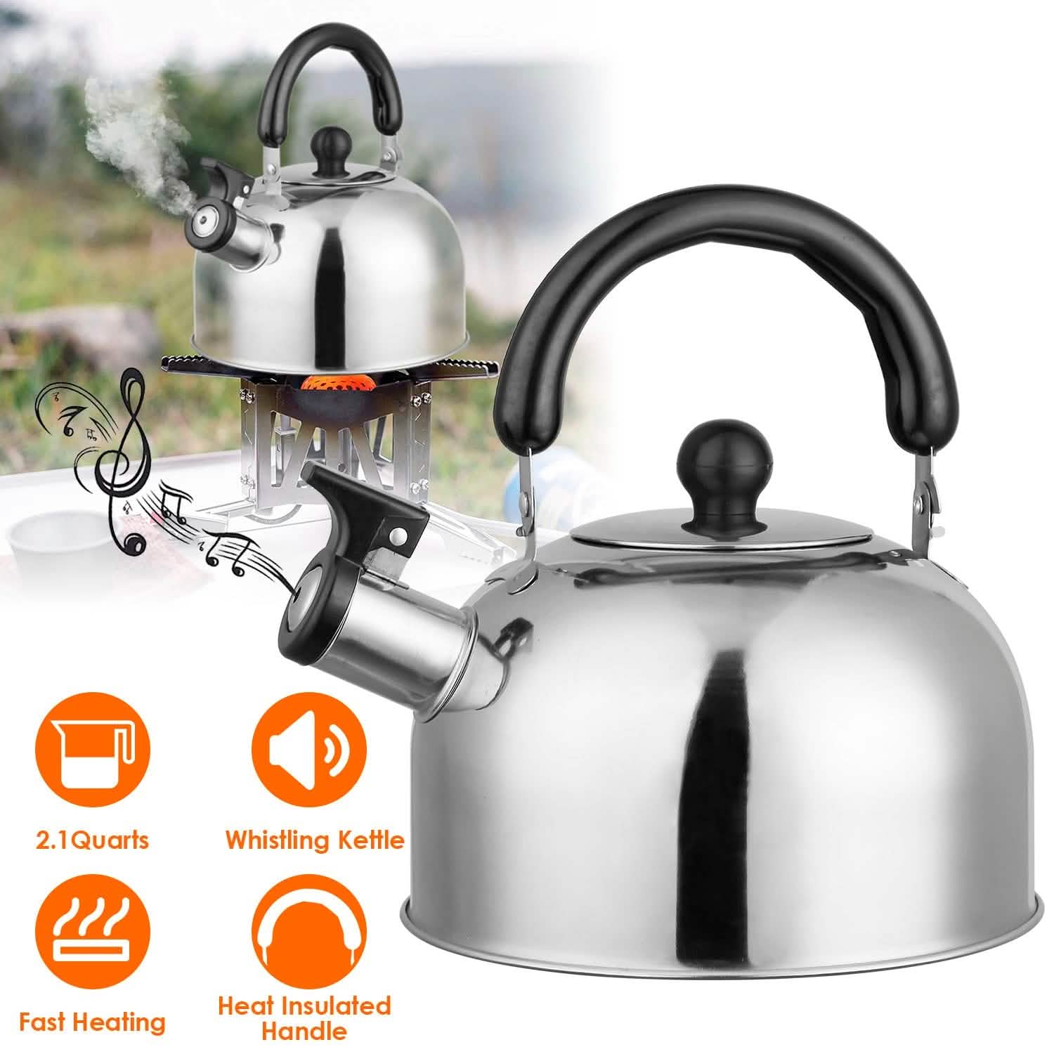 2.1 Quarts Stainless Steel Whistling Tea Kettle Stovetop Induction Gas Teapot