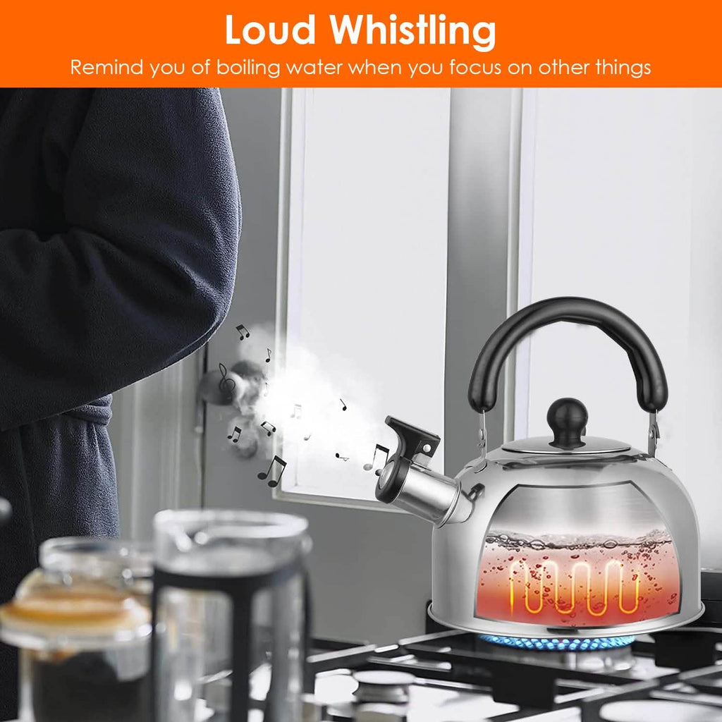 2.1 Quarts Stainless Steel Whistling Tea Kettle Stovetop Induction Gas Teapot