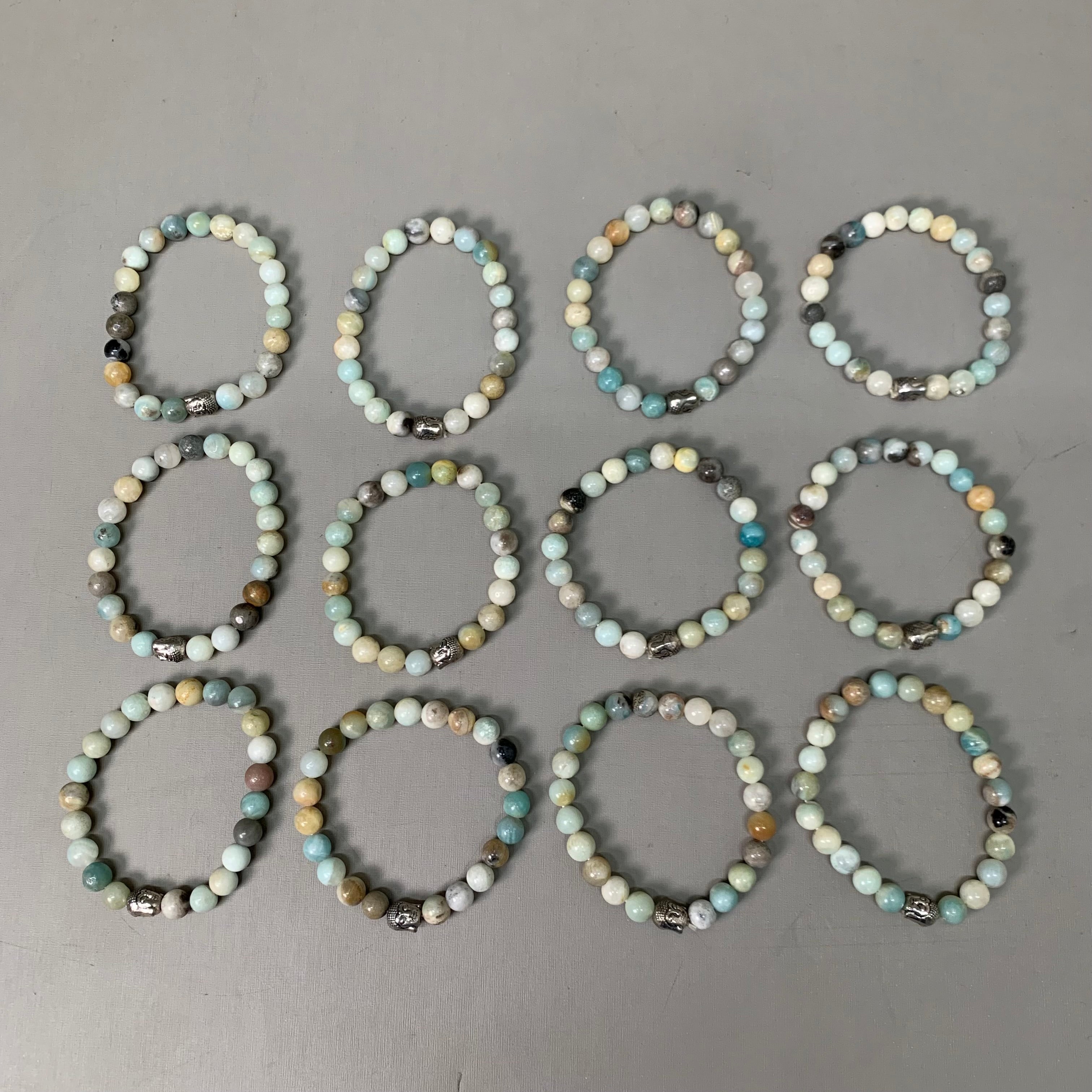BEST WHOLESALE (12 PACK) Beaded Amagonite Crystal Bracelets 3" Green/Turquoise New