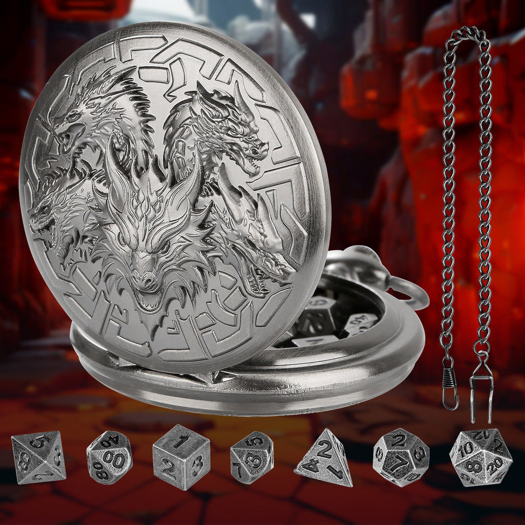 Retro Creative Pocket Watch Shaped Tabletop Game Dice Set -7PCS Metal Polyhedral Dice, Steampunk Style Portable DND Dice Set, Exquisite Metal Craftsmanship, Adding Unique Charm To Tabletop Games