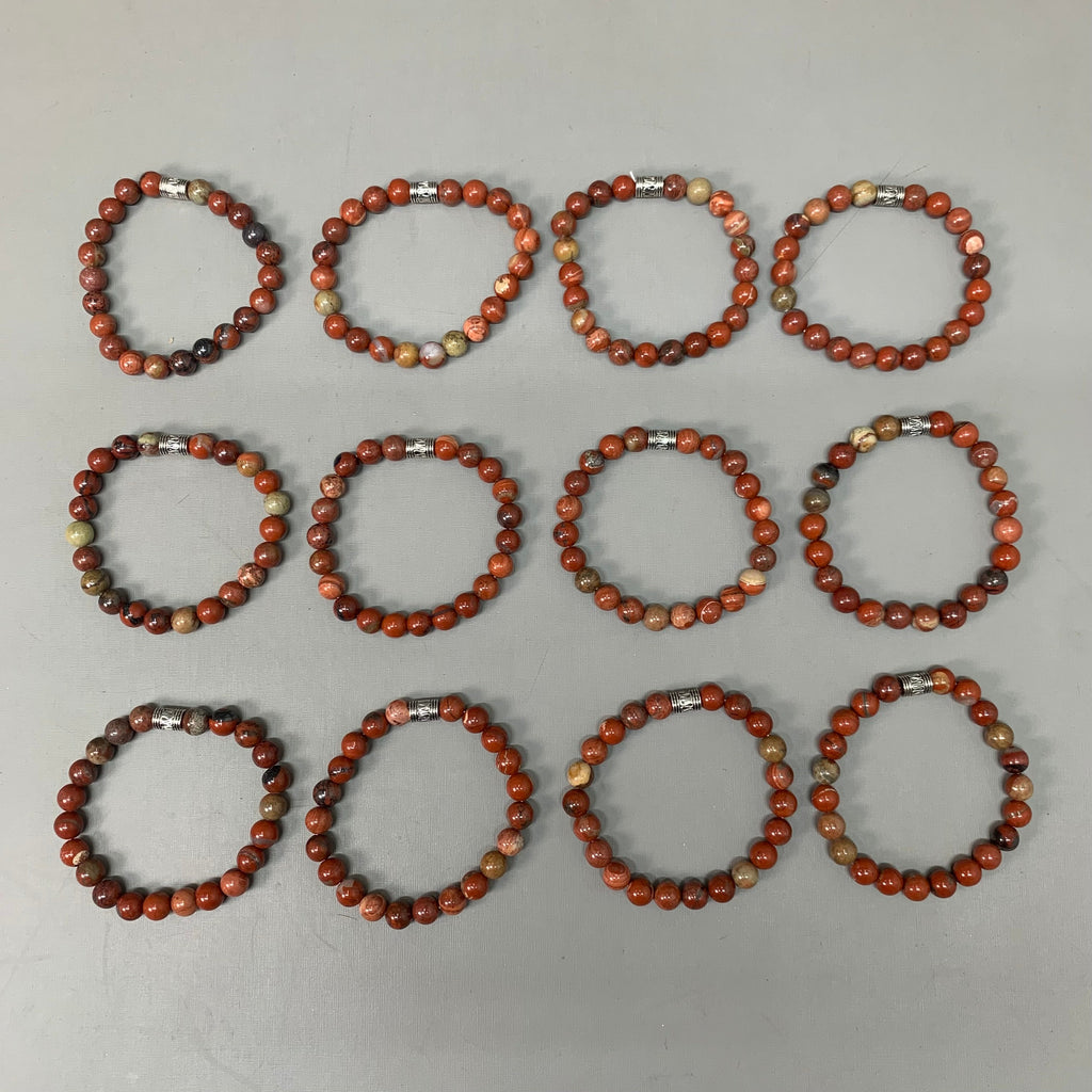 BEST WHOLESALE 12-PACK! Cuffed Beaded Calm Jasper Crystal Bracelets 3"