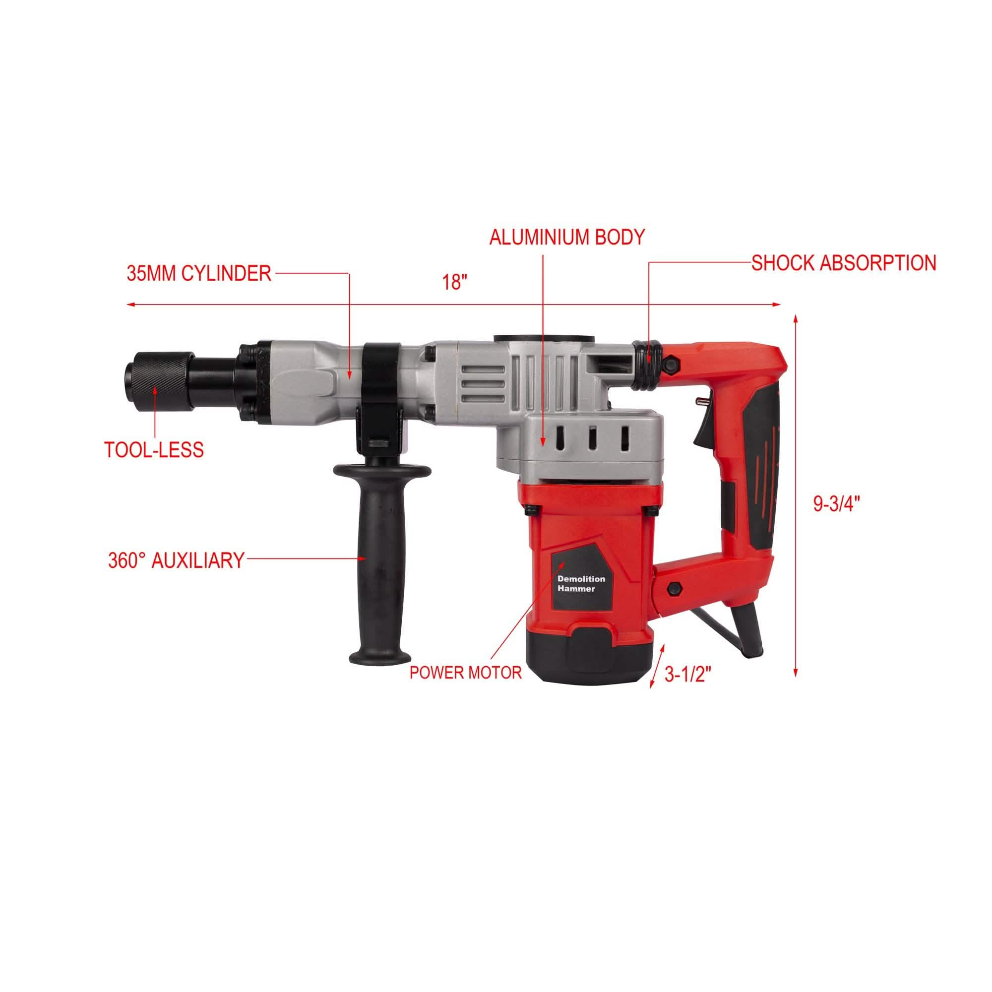 2200W Electric Demolition Jack Hammer Concrete Breaker Power Tool