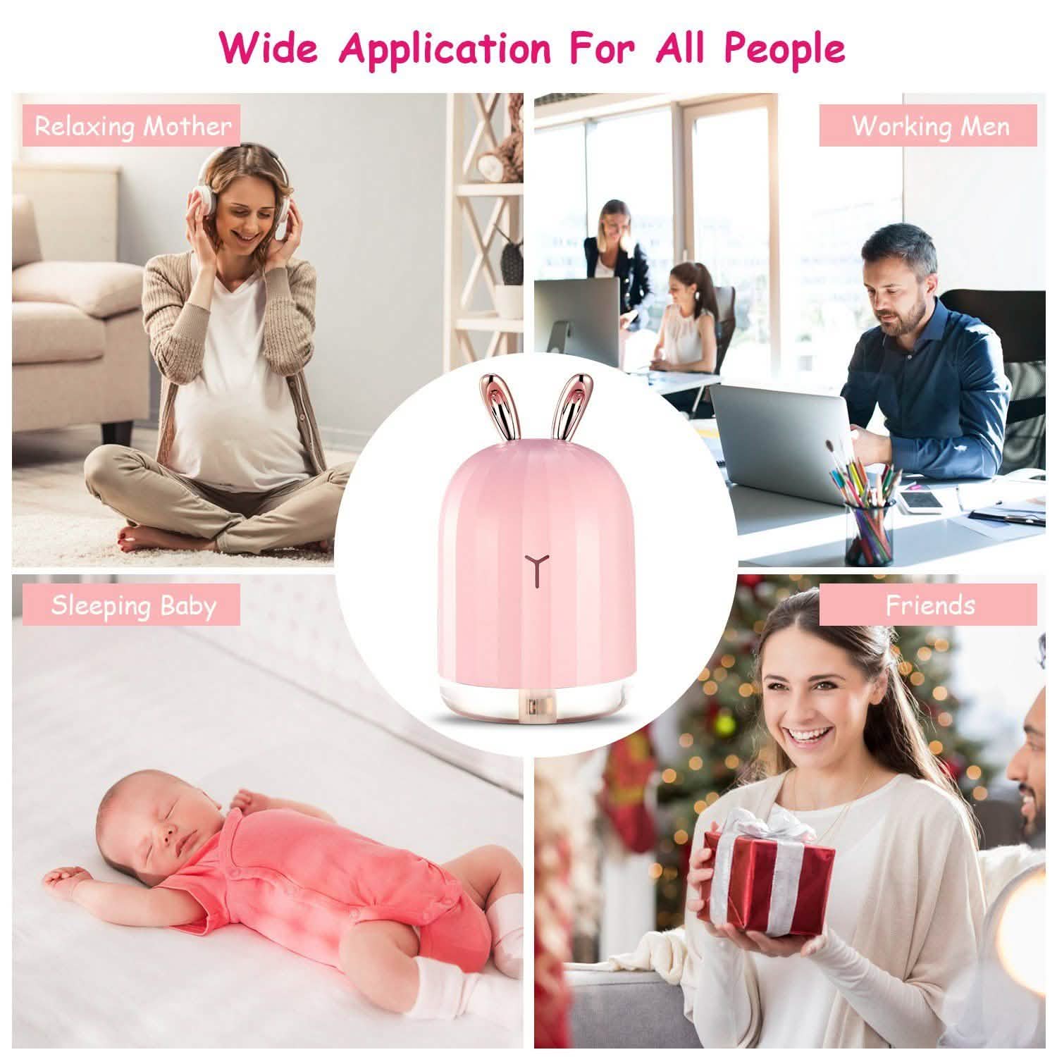 220ml Cool Mist Humidifier Ultrasonic Air Diffuser Atomizer with 7 Color