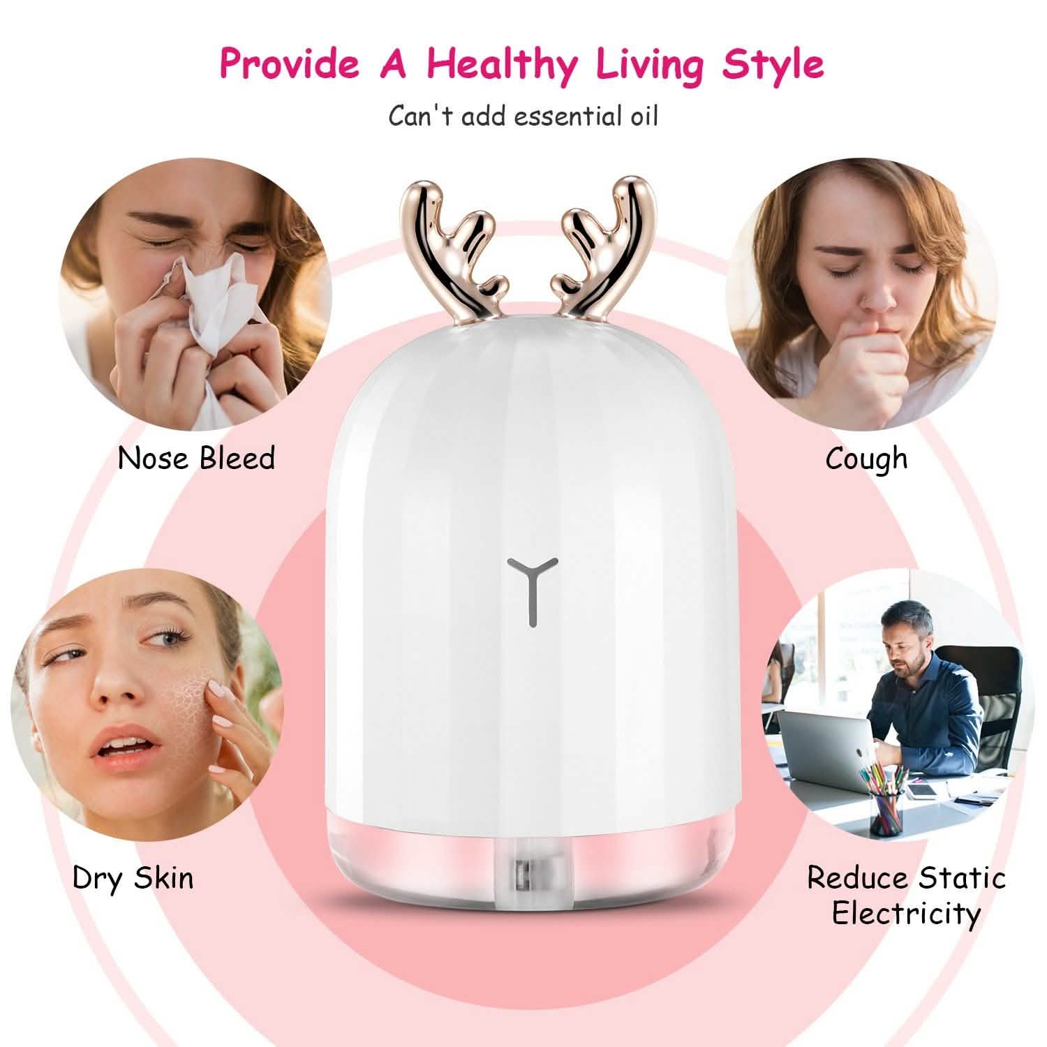 220ml Cool Mist Humidifier Ultrasonic Air Diffuser Atomizer with 7 Color